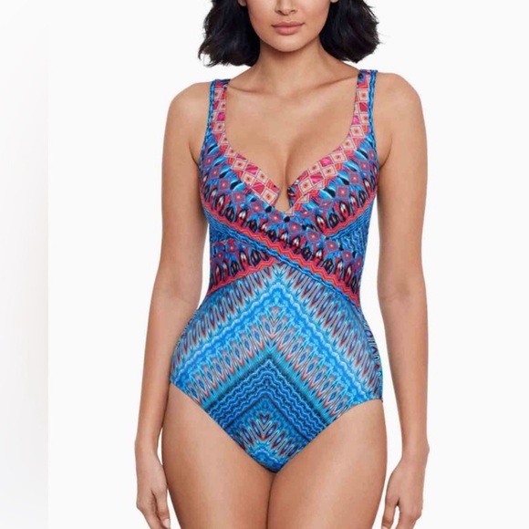 MIRACLESUIT Casablanca Criss-Cross Escape One-Piece Swimsuit Colorful SZ 10 NWOT - Picture 1 of 17